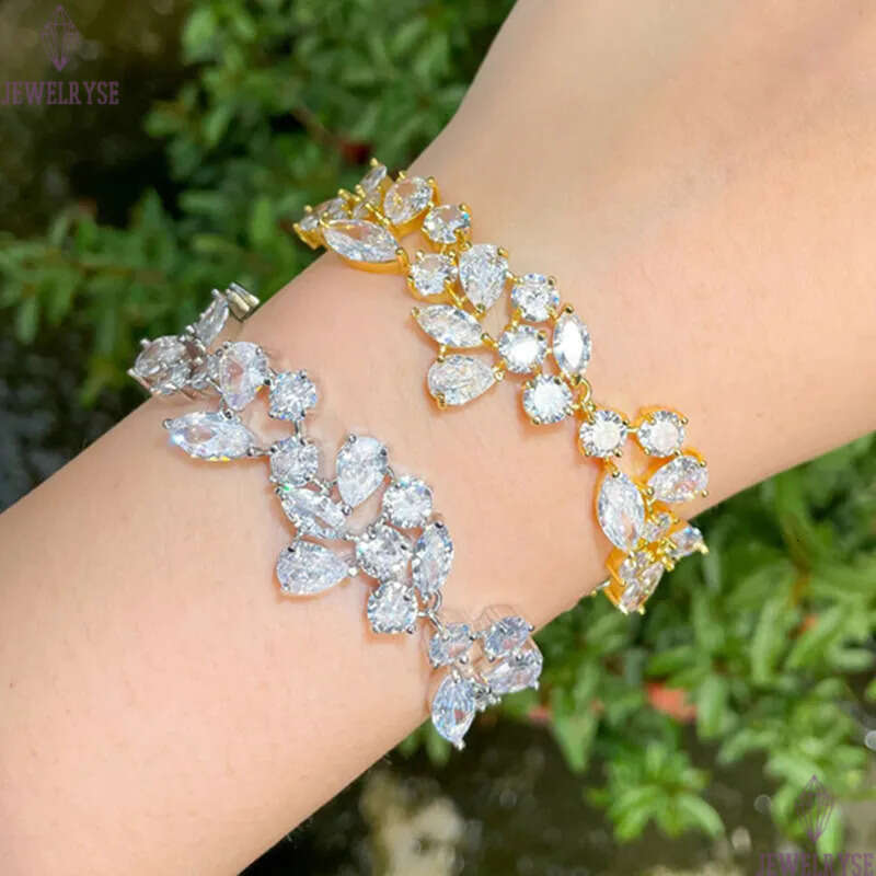 luxury charm tennis bracelet designer for woman party AAA cubic zirconia copper silver diamond womens bridal engagement wedding 18k gold leaf bracelet
