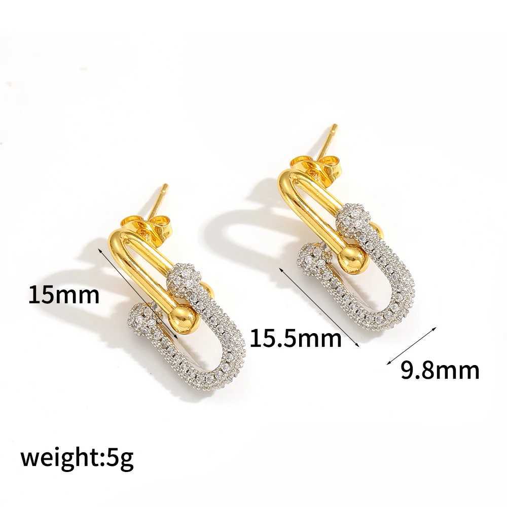 New Sparkling Zircon Pendant Horseshoe Buckle Earrings Stainless Steel High Jewelry Party Gift For Women J251208