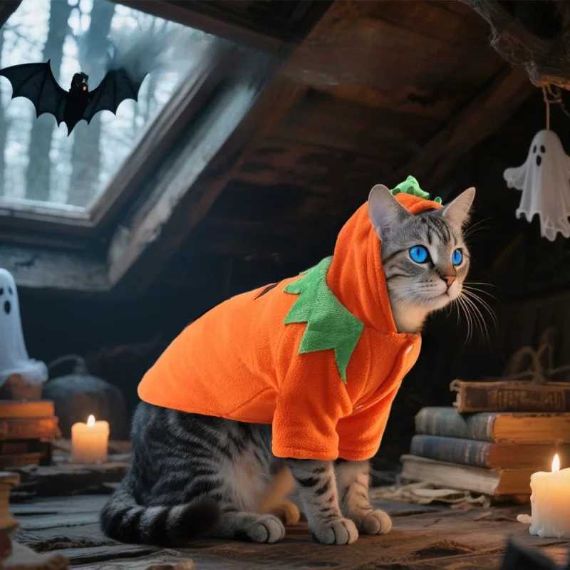 New Halloween Pet Costume Pumpkin Outfit for Small Dogs Cats Cute Orange Fun Festival Cosplay Halloween Dress for Pets M251208