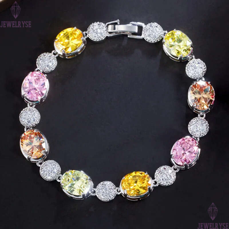 luxury diamond tennis bracelet designer woman square iced out chain colorful AAA zirconia copper crystal silver bracelets girls womens jewelry friend 