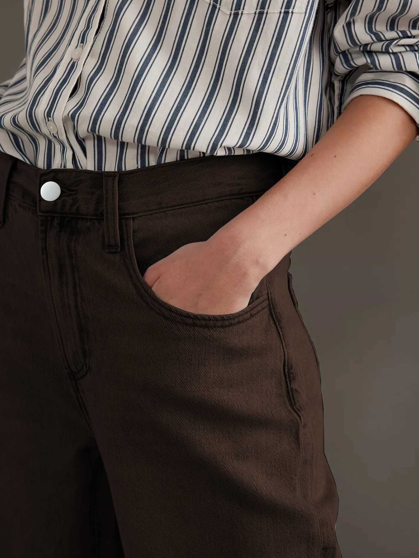 Womens new jeans washed vintage brown wide-leg jeans high waist cut elegant fashion style retro silhouetteT251208