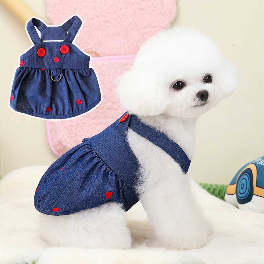 2024 New Puppy Clothes Dog Dress Pet Clothing Cat Strap Dress Pet Denim Dress Summer Sweet Love Spring Small Dog Clothes Skirt M251208