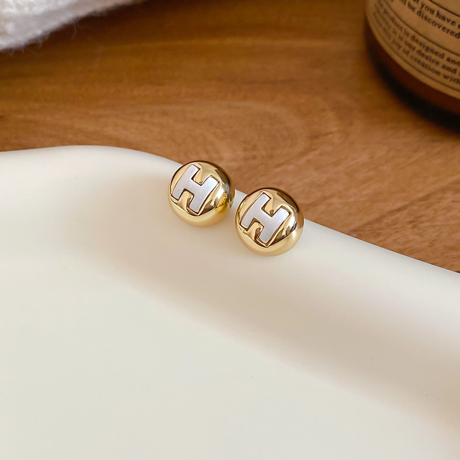 New Fashion Zircon High-End Design Bean Letter H Earrings French Metal Super Shiny Versatile Simple Elegant - view 4