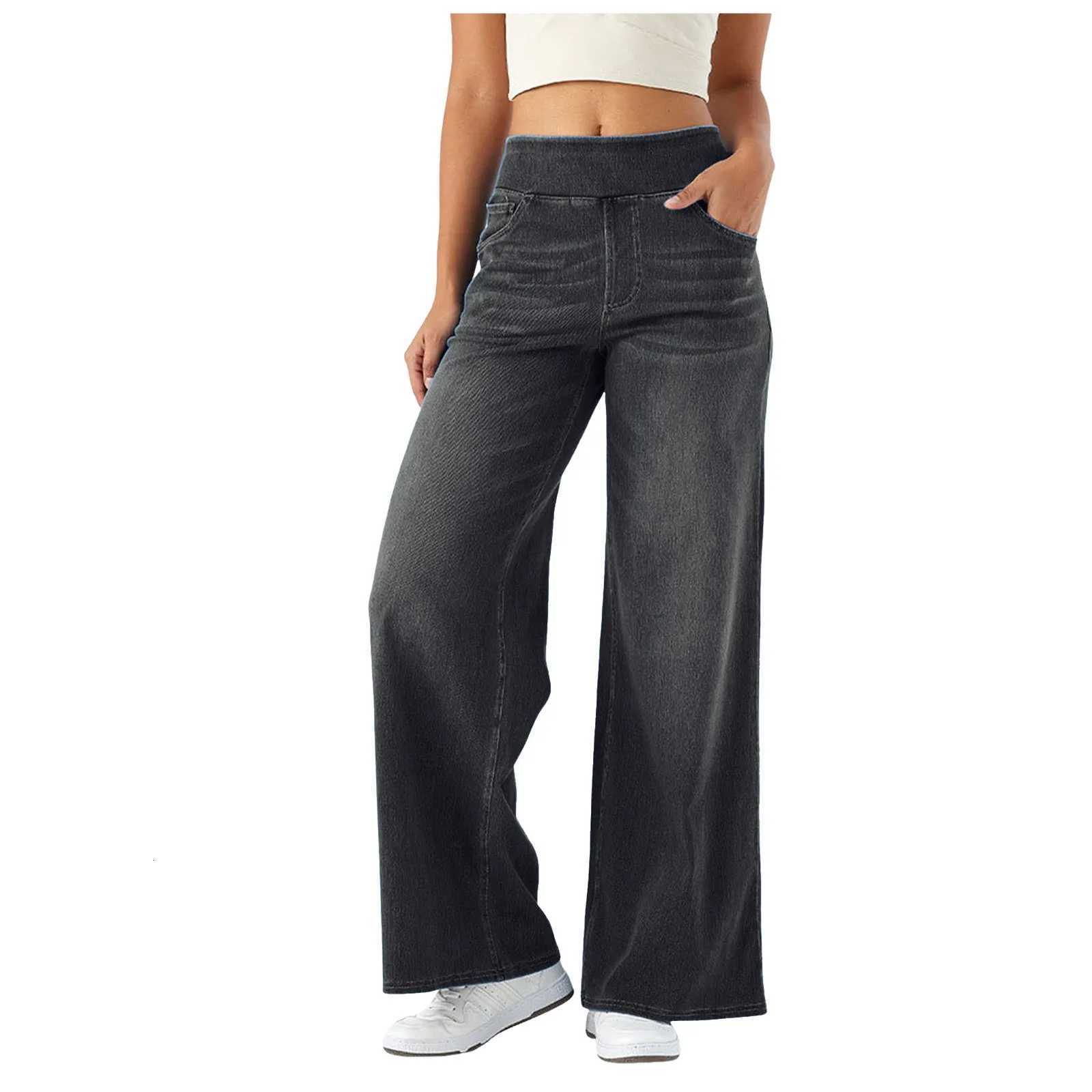 Baggy Ladies Wide Leg Trousers With Elastic Waistband High Waist Stretch Vertical Tube Trousers Stylish Womens Casual PantsT251208