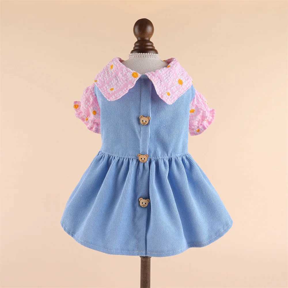 Adorable Pet Princess Dress with Cute Bear Button Soft Comfortable Breathable Cat Dog Dress M251208