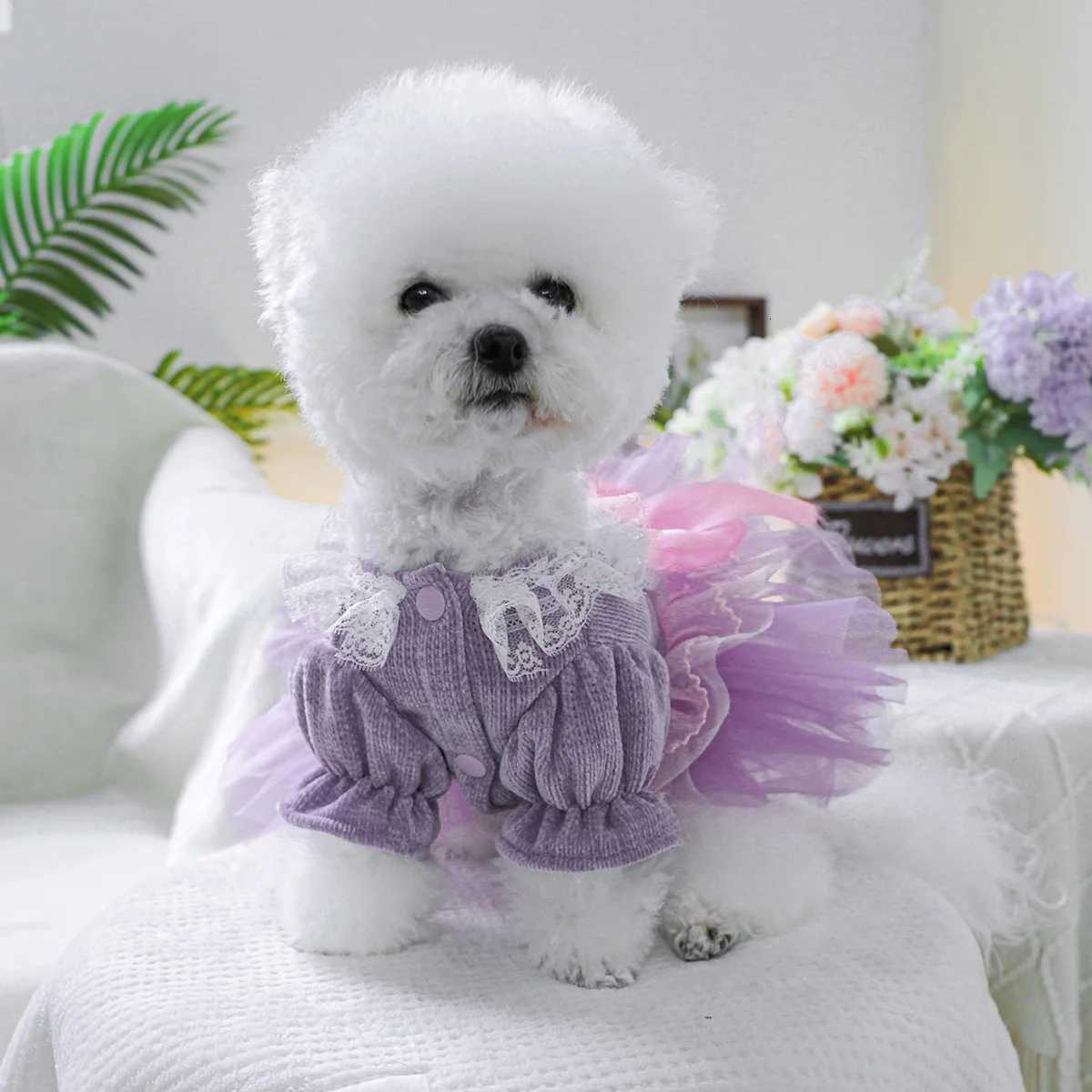 Pet Clothes Dog Cat Cute Romantic Purple Pepe Princess Wedding Dress M251208