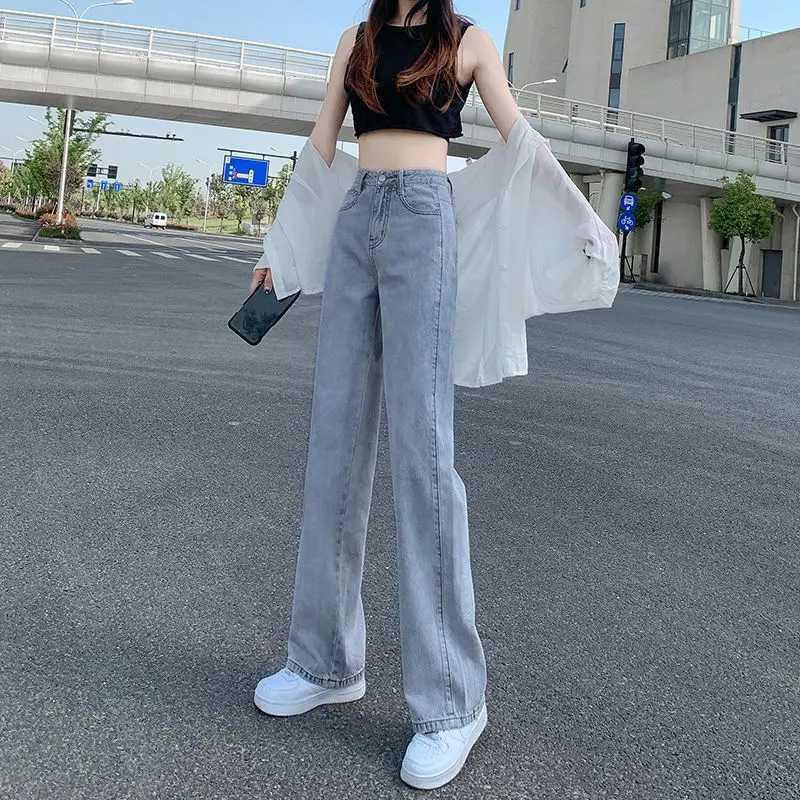 High-waisted Straight Jeans for Women in Spring and Summer 2025 New Loose and Slim Small Draped Wide-leg Floor PantsT251208