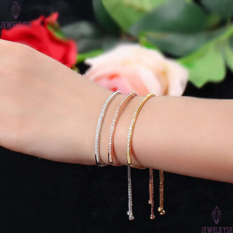 Charm Rose Gold designer Adjustable Womens Single Row bracelet 3AAA Cubic Zirconia Fashion Copper Bracelets jewelry For Women Party Valentines Day Gif