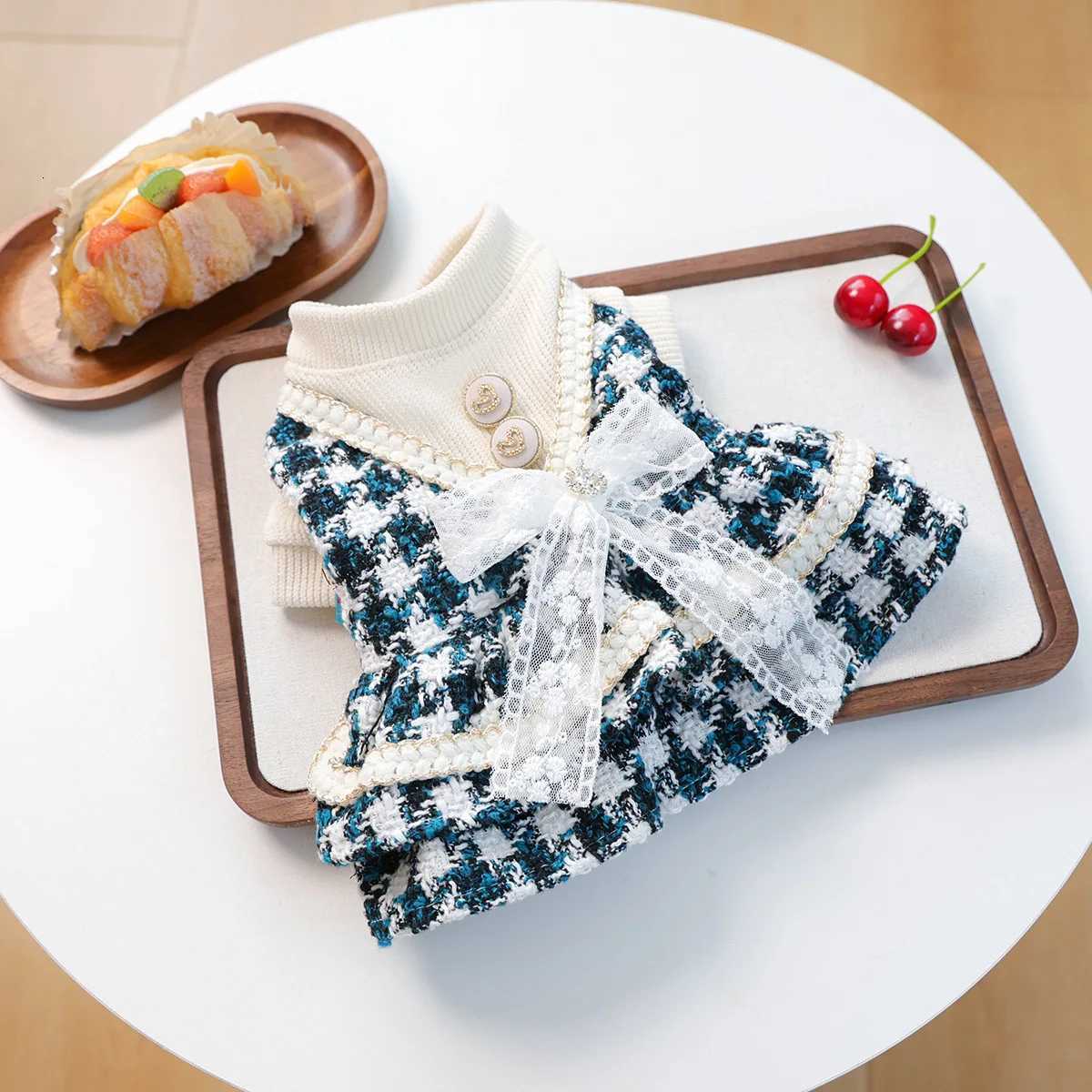 Autumn Winter New Pet Clothes Dog Cat Warm Comfortable Houndstooth Dress With Bowknot Princess Clothe For Small Dog M251208