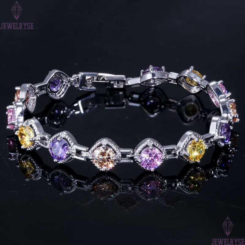 Charm bracelet AAA cubic zirconia bracelets white ruby purple green emerald copper crysatal silver bangles jewelry for Teen girls women gift