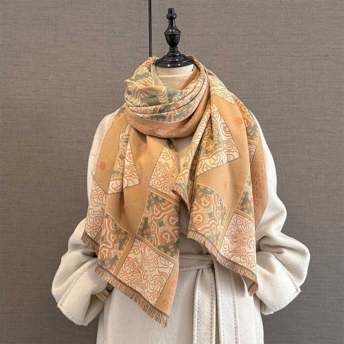 Luxury Thick Cashmere Blanket Women Scarf Warm Pashmina Shawl Winter Wraps Bufanda Print 2025 New Design Poncho Echarpe Female Bufandas Y251208