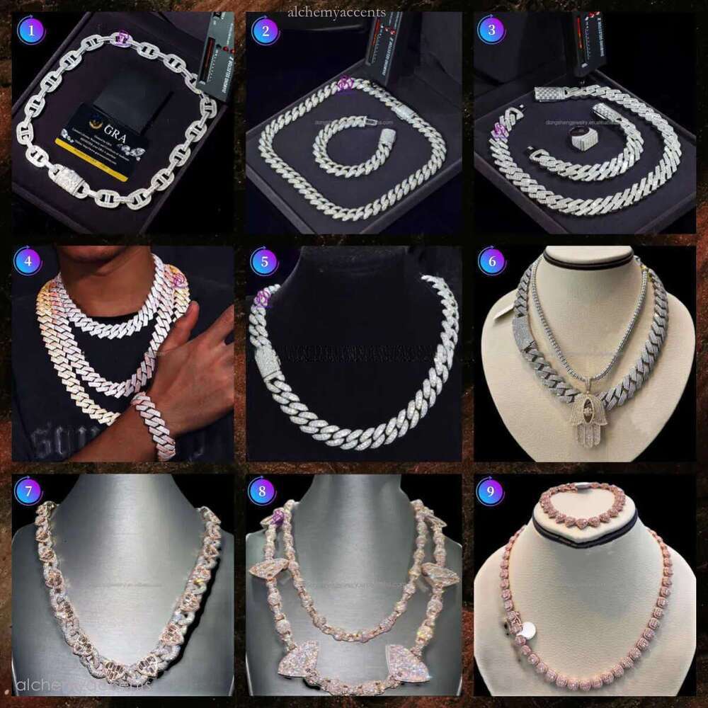 Women Fine Jewelry Fashion 925 Silver heart-shaped Necklace Iced Out Diamond Vvs Moissanite Hip Hop Cuban chain