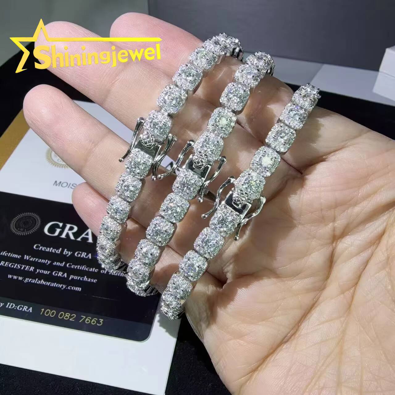 Iced Out Jewelry Moissanite Cuban Bracelet 925 Silver 6mm Cluster Moissanite Diamond Bracelets Pass Diamond Tester