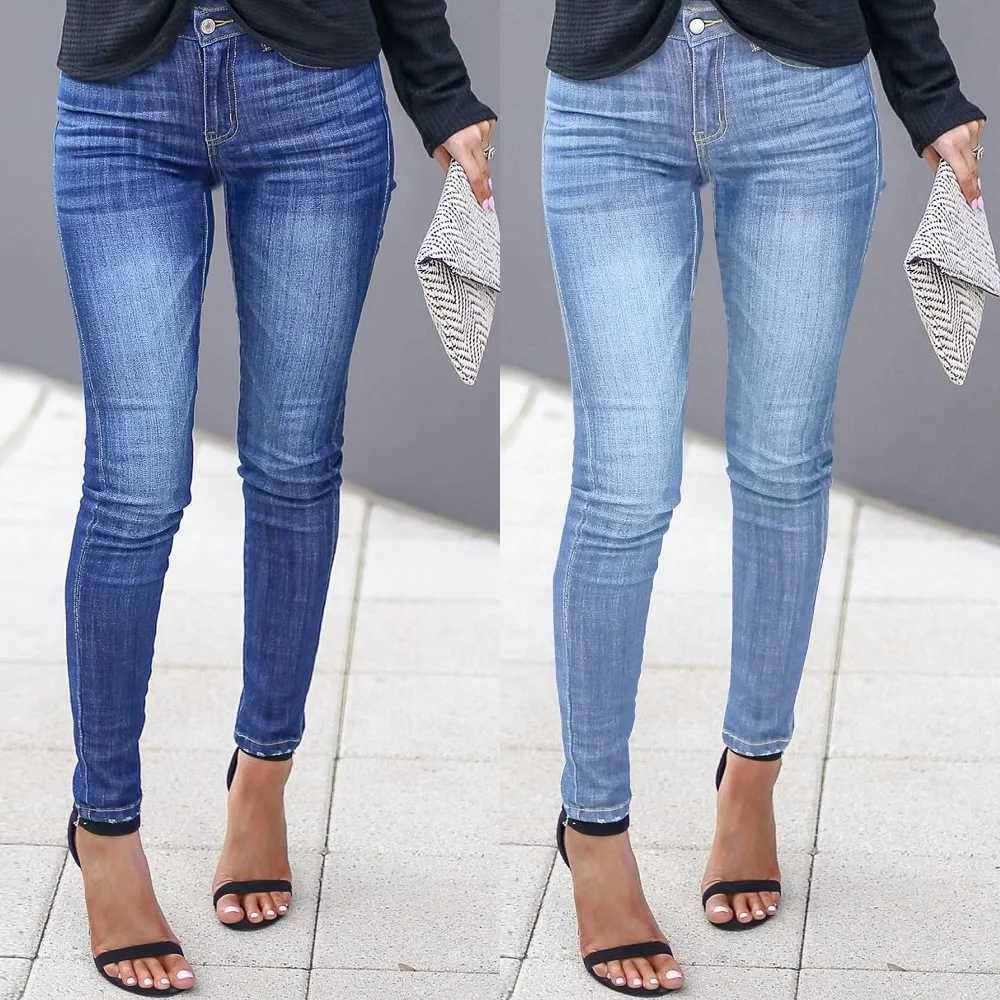 Women Newest Slim Stretch Jeans Solid Color Skinny Pencil Pants Ladies Full Length Denim JeansT251208