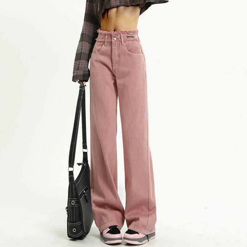 Woman High Waist Cutecore Streetwear Jeans Female Y2k Designer Wide Leg Pants Girls Fashion Harajuku Pink Gothic Denim TrousersT251208