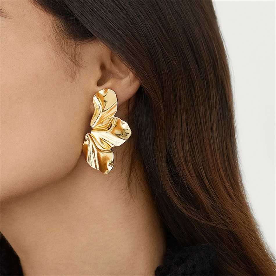 Hyperbole Chunky Earrings Wrinkle Flower Leaf Design Stud Earings Women Golden Stainless Steel Jewelry Accessories Gifts for Her J251208