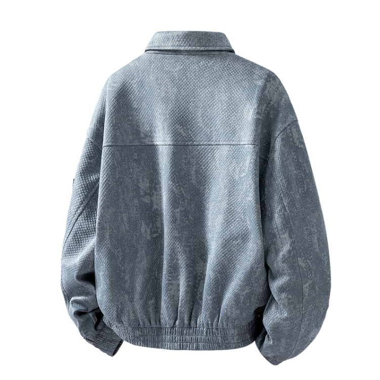 New Velvet Thick Men's Flip Collar Jacquard Imitation Denim Cotton jean jacket for Warmth mens