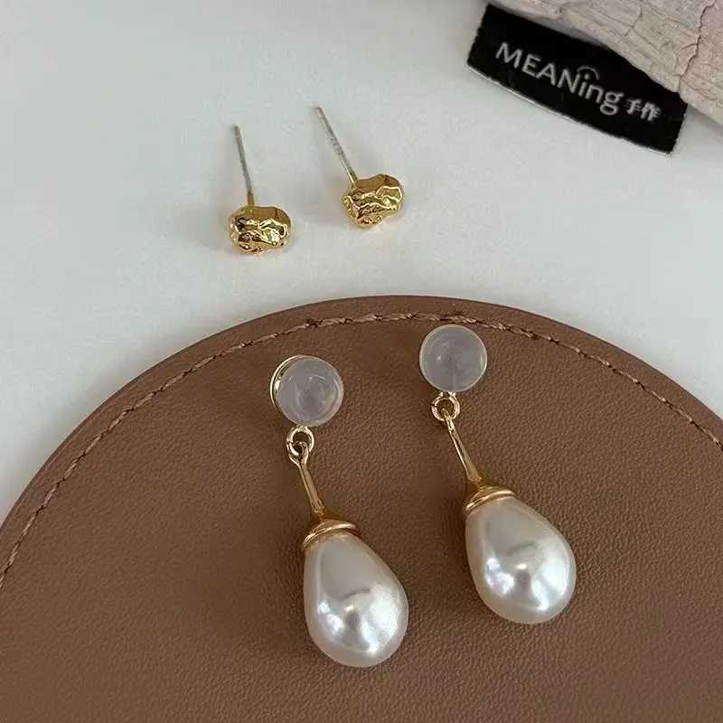 French Style Light Luxury Elegant Gold Color Water Drop Pearl Dangle Earrings Fashion Women Metal Geometry Jewelry Gifts J251208