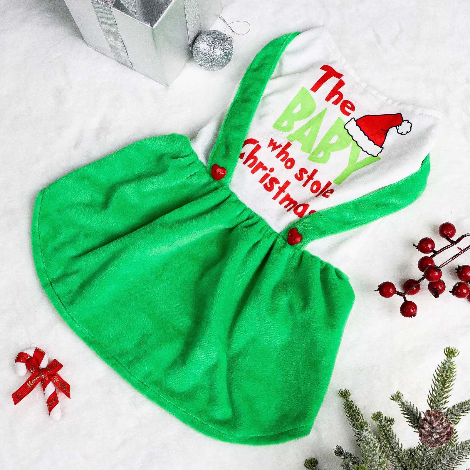 Dog Christmas Dresses Warm Puppy Clothes with Cute Letters Printed Beautiful and Comfort Costume with Heart Ornaments Dog Xmas M251208