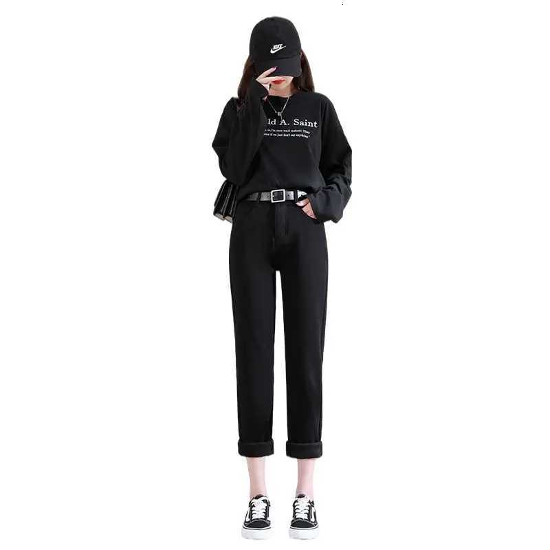 Autumn Winter Thick Velvet Women High Waist Y2K Jeans Simple Fleece Warm Stretch Ladies Casual Loose Denim Pencil Pants VintageT251208