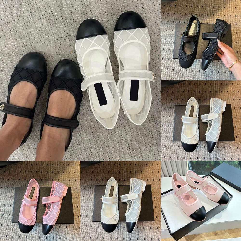 Luxury Mary Jane double C-buttons Breathable designer shoe woman new Round-toed Mesh Lace Ballet flats shoes strap loafers womens flat Dress office Vacation shoes