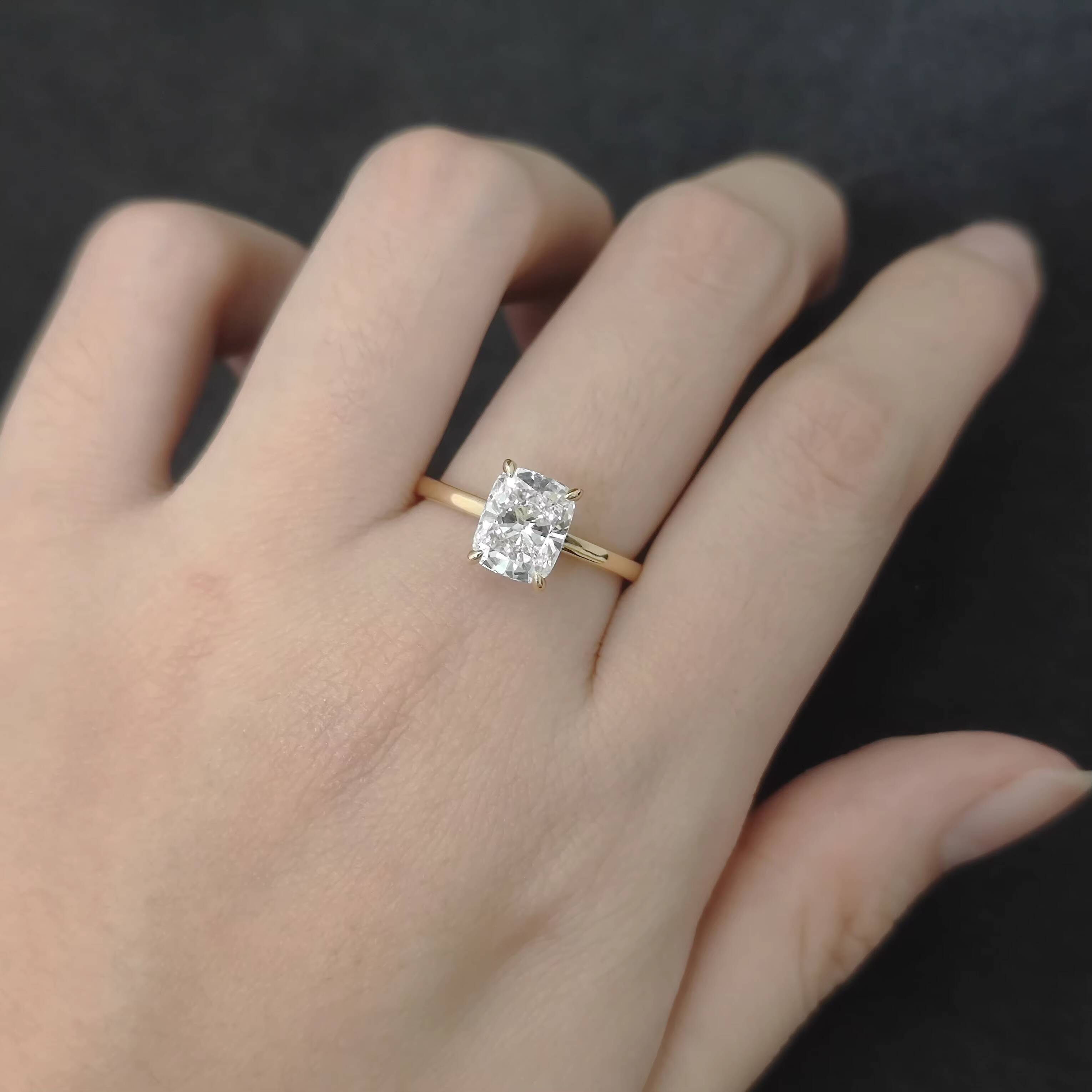 Abiding High End Jewelry Factory Engagement Real Au750 18K Yellow Gold IGI Certified Cushion 2ct CVD Lab Grown Diamond Ring
