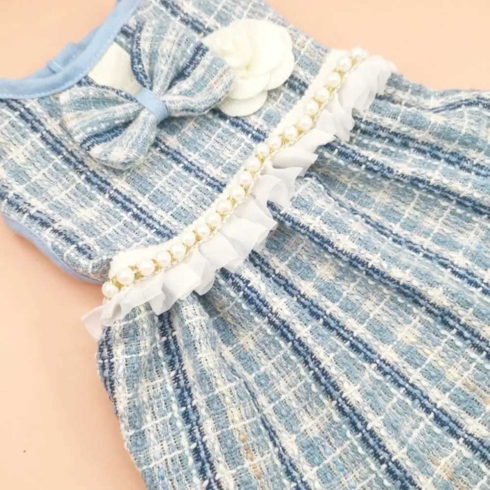 Fashion luxury Cute Puppy Plaid Dress Breathable Thin Design Cat Bow Pearl Coat Soft Dog Vest Autumn Winter M251208