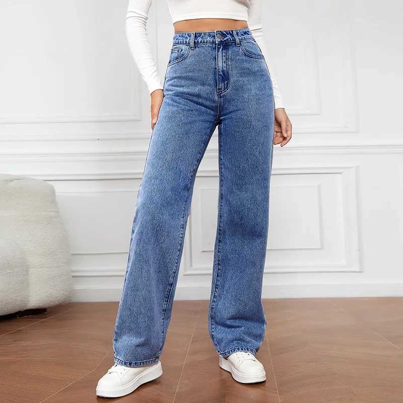 Europe and America New Fashion Washed High-waisted Jeans Womens Spring and Summer New Straight Pants Casual Wide-leg PantsT251208