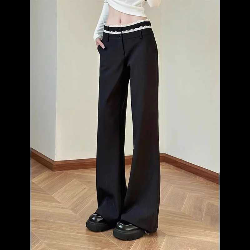 Suit Pants for Women New Style Hot Girls Slim Bell-bottom Floor-moving Casual High WaistT251208