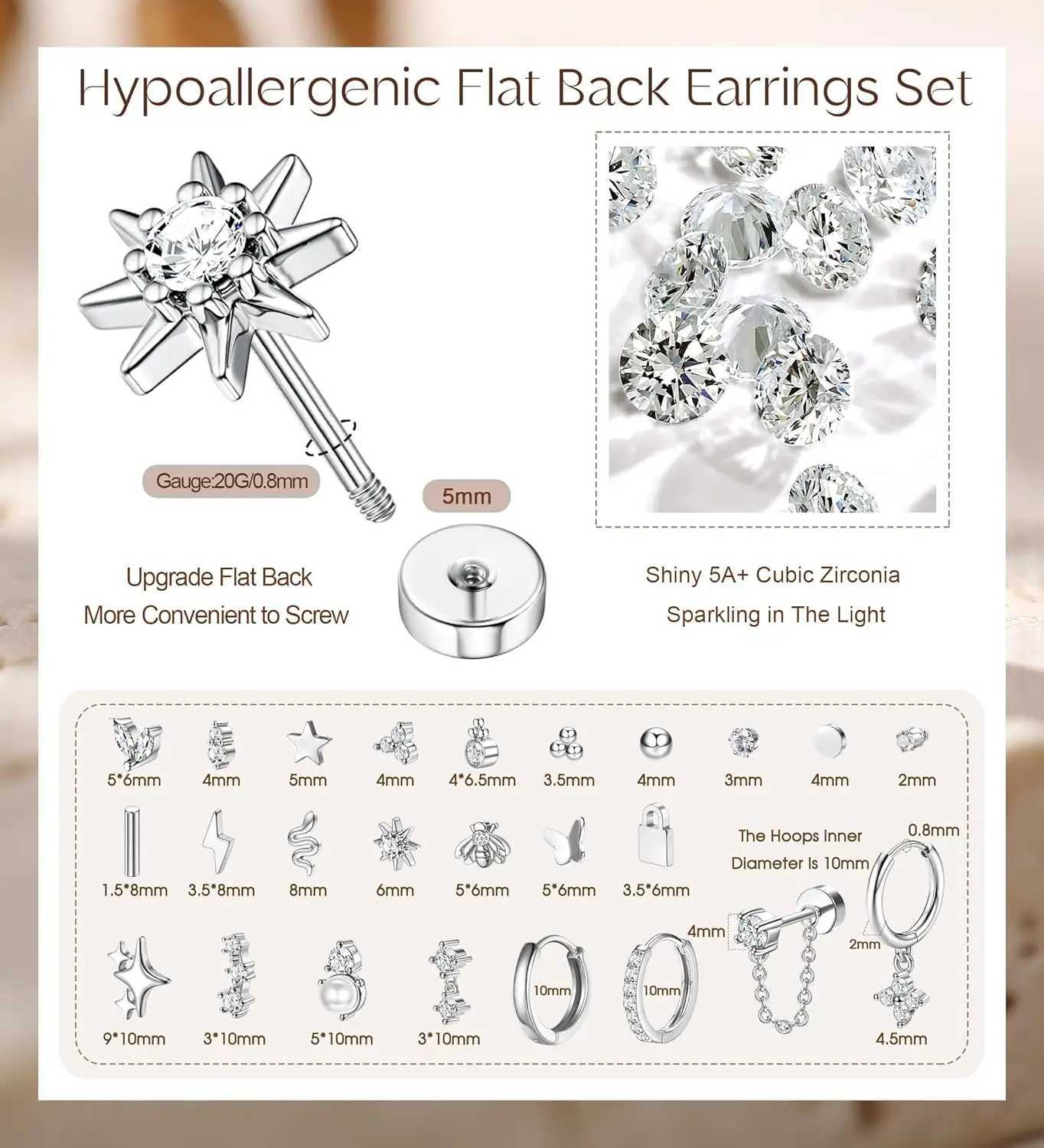 Bobisty 1pc Earrings for Sensitive Ears Surgical Stainless Steel Earrings for Women Dainty Flat Back Earring Stud Hoop Cartilage J251208