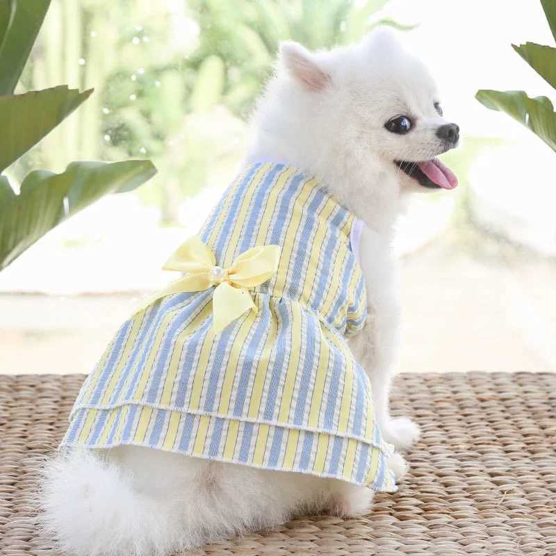 Puppy vertical striped butterfly skirt summer Pet dog skirt princess dog wedding dress cat skirt Shih Tzu dog clothes M251208