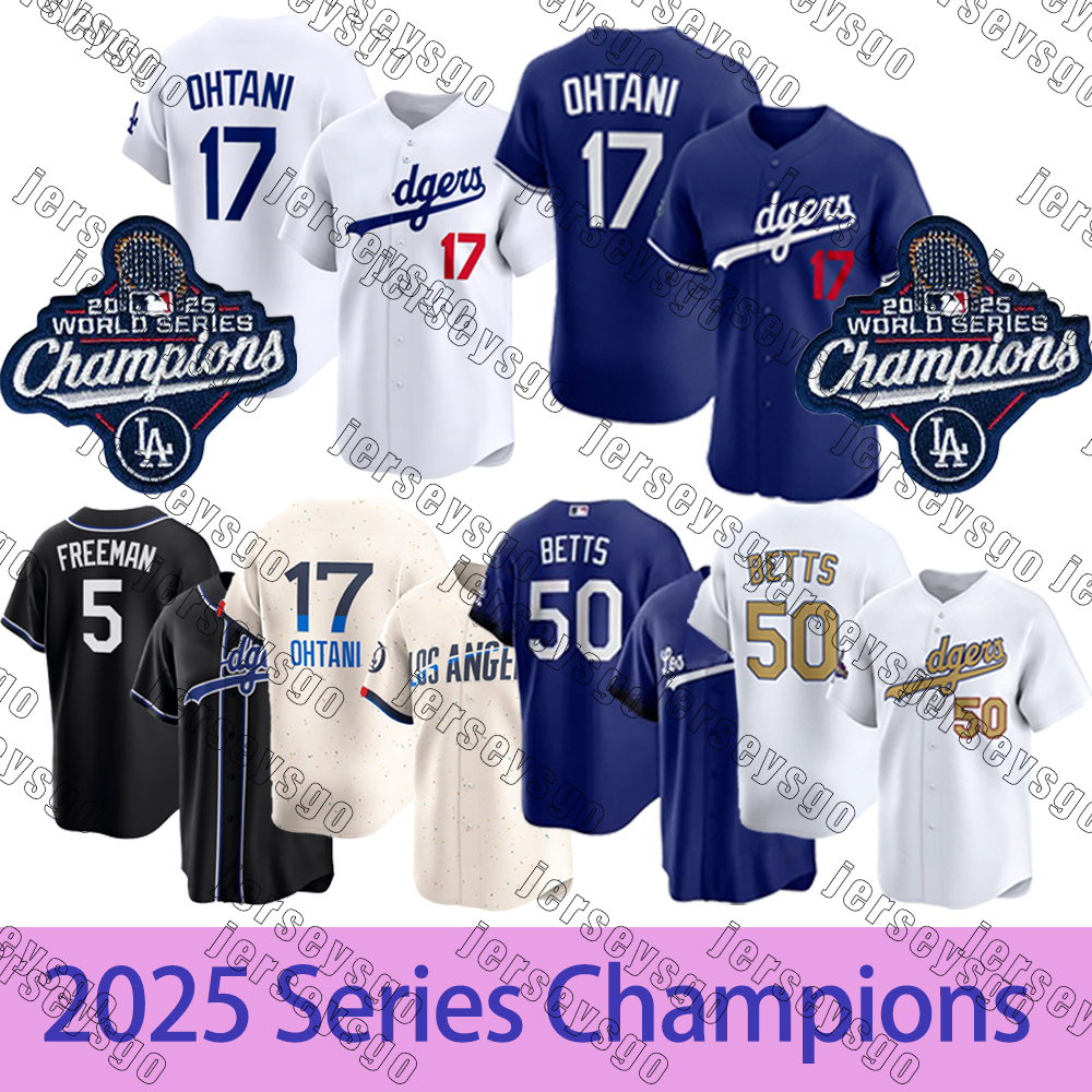 Shohei 17 Ohtani 2025 Baseball Jersey World Series Champions Dodgers jerseys Mookie 50 Betts Freeman Clayton Gavin 9 Lux Yoshinobu 18 Yamamoto 34 Valenzuela Jersey