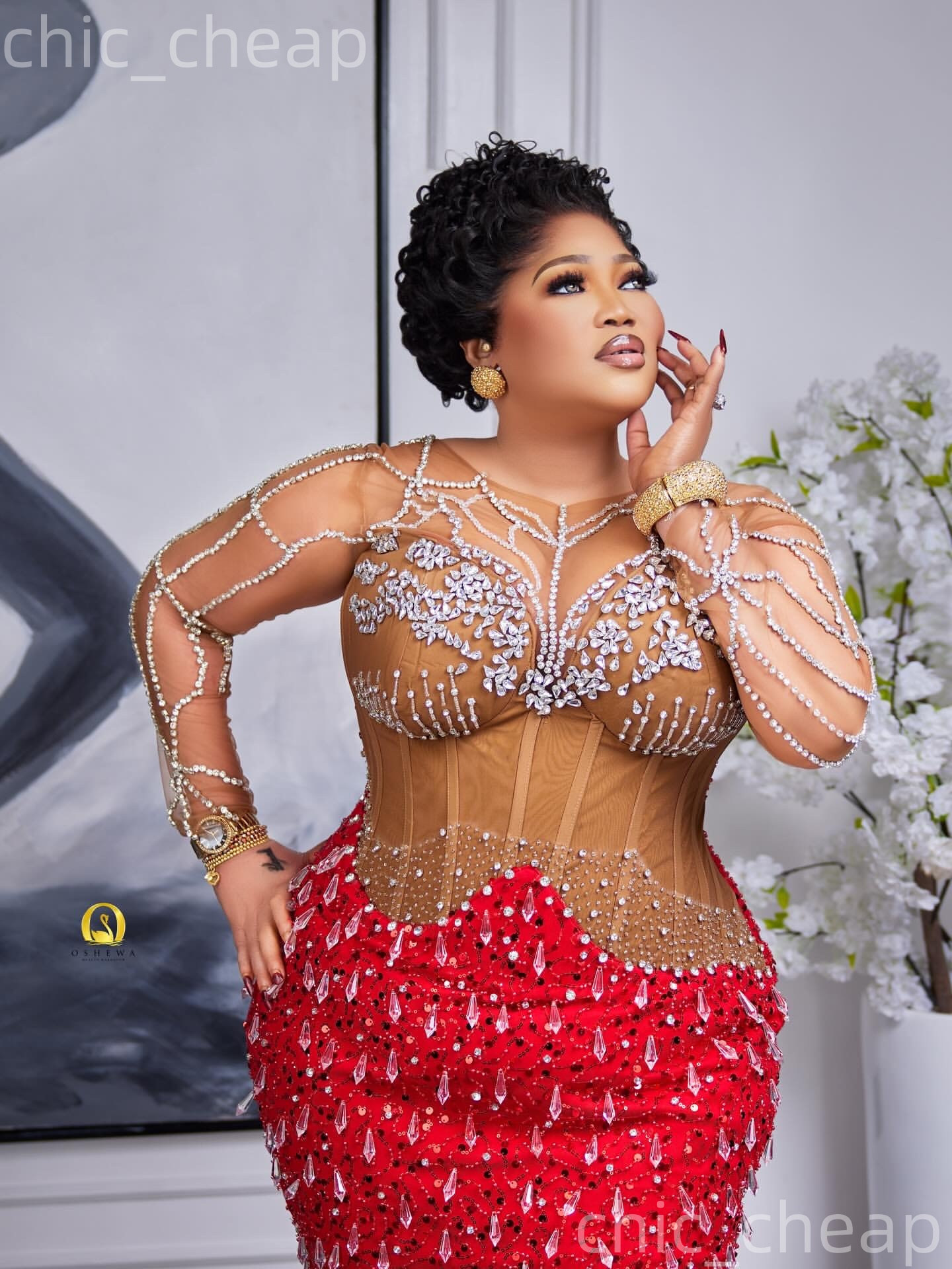 Aso Ebi Red Sheath Prom Dresses 2026 Rhinestones Illusion Sheer Neck Evening Formal Party Second Birthday Engagement Gowns Plus Size Dress For Special