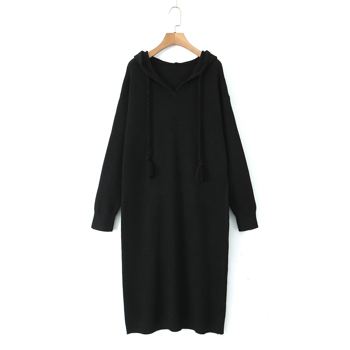 D1340 Autumn/Winter Plus Size Loose Fit Chic Design Long Sleeve Faux Two-Piece Knitted Patchwork Dress for Women