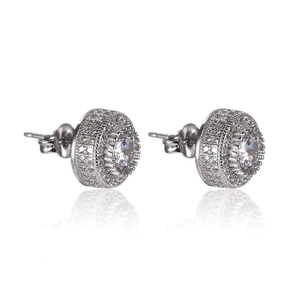 Wholesale Hip Hop Men Earrings Jewelry Bling Gold Plated Round CZ Zircon Diamond Stud Earrings