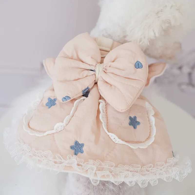 Pet Star Love Embroidered Dress Autumn Winter Warm Skirt Teddy Two Leg Coat Dog Puppy Clothes Bow-tied Cotton Dog Love Dress M251208