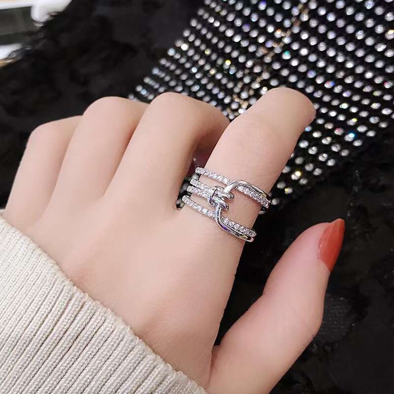 Ring For Women Designer Luxury Fresh Double Layer Zircon Simple Personality Inlaid Diamond Flower Women's Open Ring Jewelry
