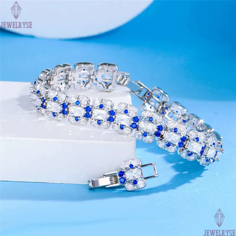 new trendy blue diamond tennis bracelet designer for woman length 17cm wedding bracelets chain AAA cubic zirconia copper chains bangles womens luxury 