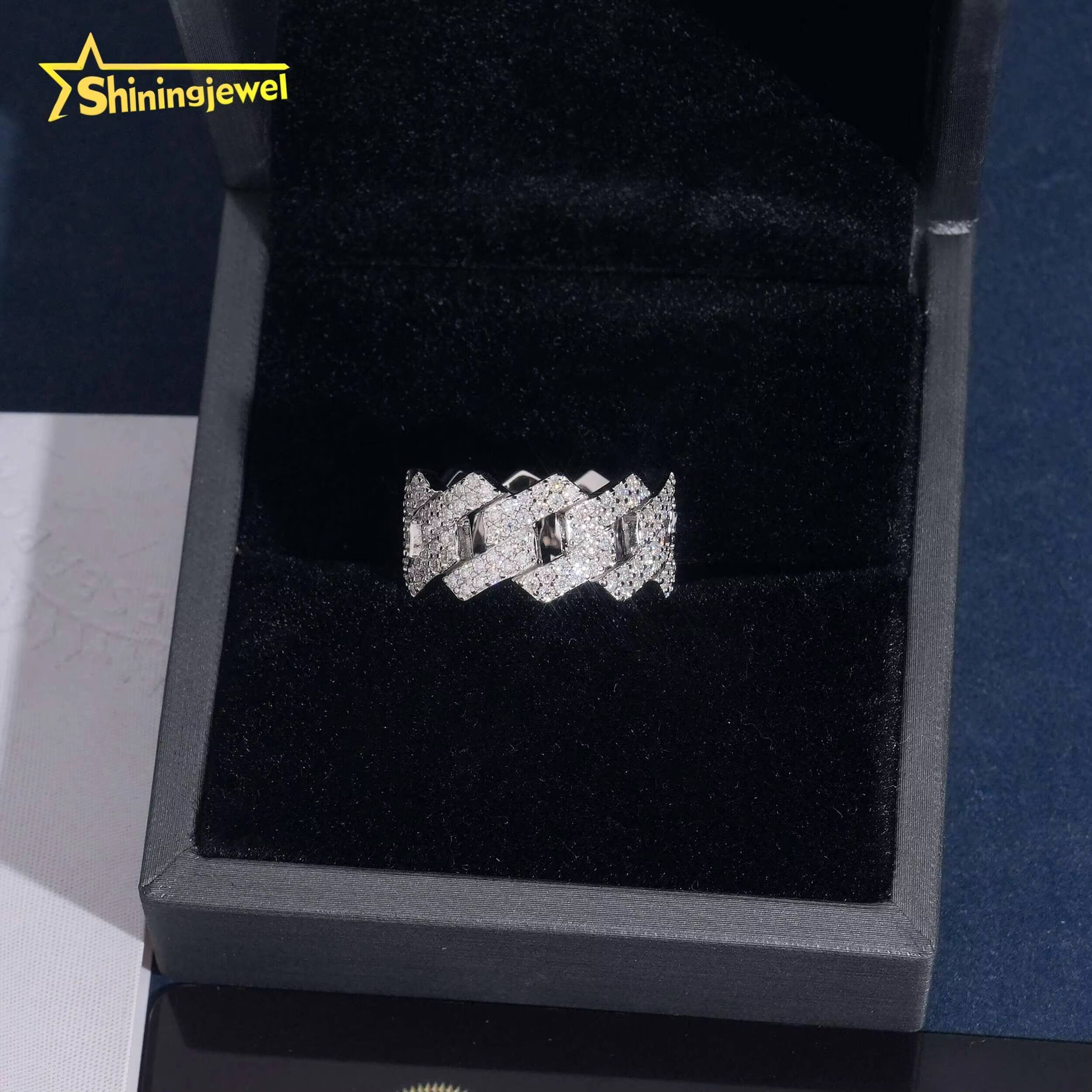 USA Local Stock Men Cuban Ring Pass Diamond Tester Hip Hop Ring 925 Silver Moissanite Diamond