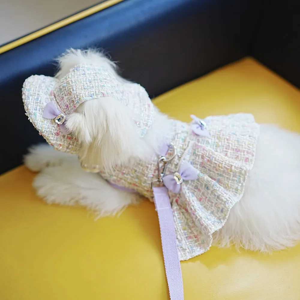 princess dog clothes Tweed Pet Chest Strap Cute Pearl Bow Dress Chihuahua Bichon Cute Skirt for Dog Luxury Puppy Vest Princess T M251208