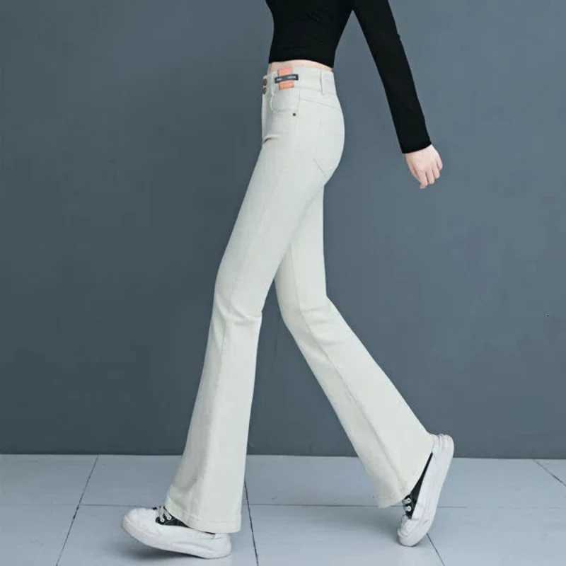 AutumnWinter New Fashion Elastic High Waist Solid Womens Clothing Korean Bell-bottoms All-match Simplicity Pockets Chic PantsT251208