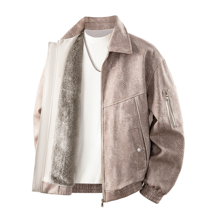 New Velvet Thick Men's Flip Collar Jacquard Imitation Denim Cotton jean jacket for Warmth mens