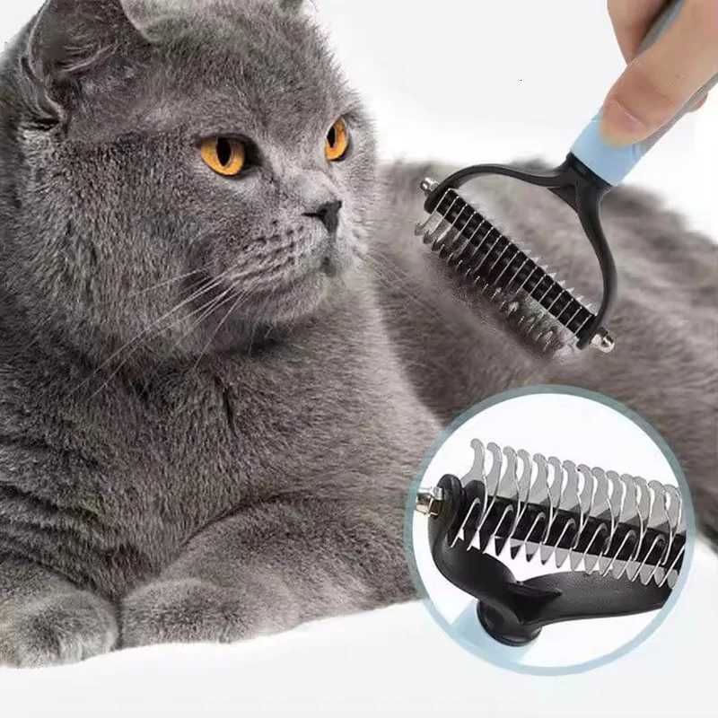 Professional Pet Deshedding Brush 2 Sided Dematting Dog And Cat Hair Remover Pet Hair Knot Cutter Dogs Grooming Shedding Supplie M251208 - view 5