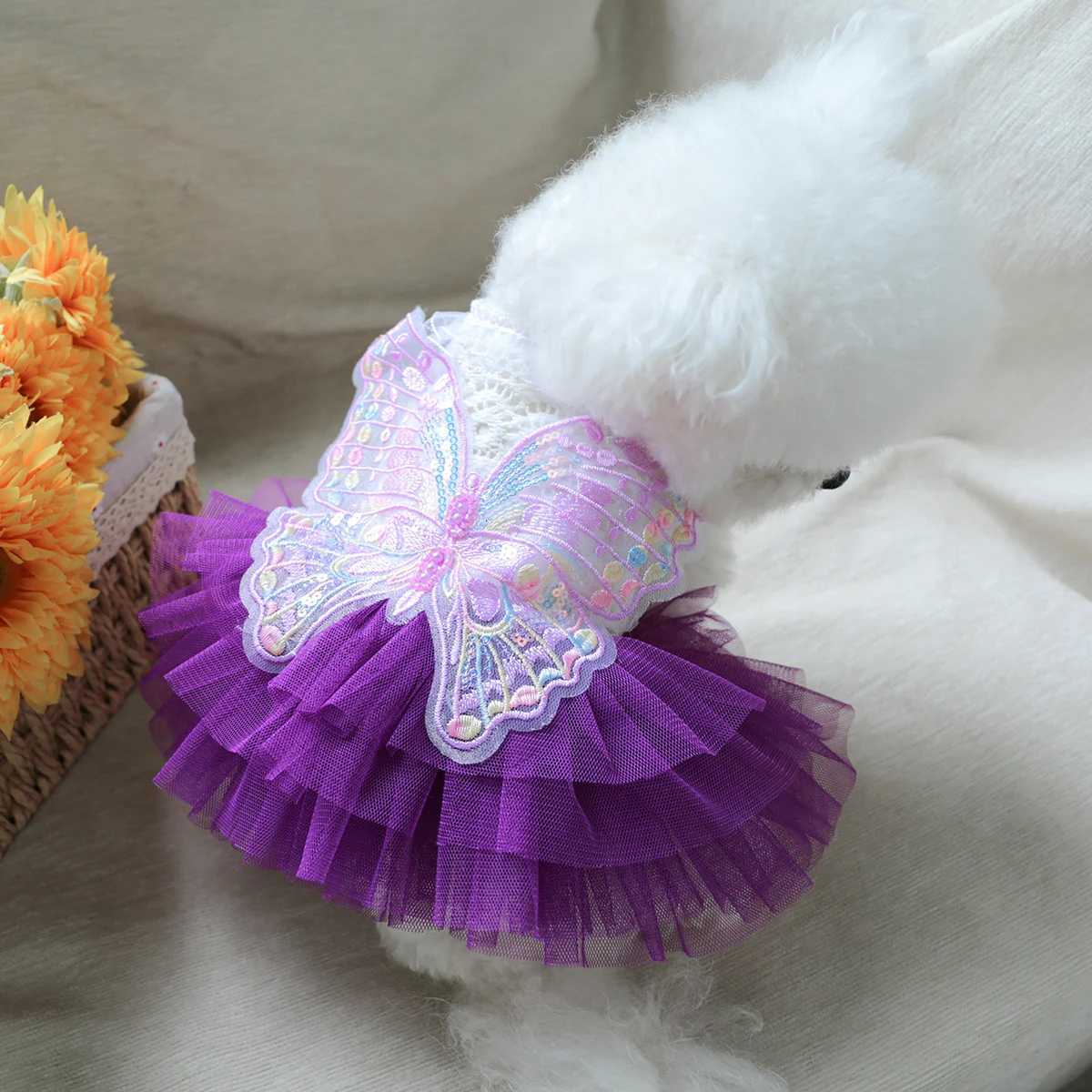 Butterfly Fairy Gauze Skirt Pet Clothes Dog Cat Purple Three-dimensional Wings Wedding Princess Skirt M251208