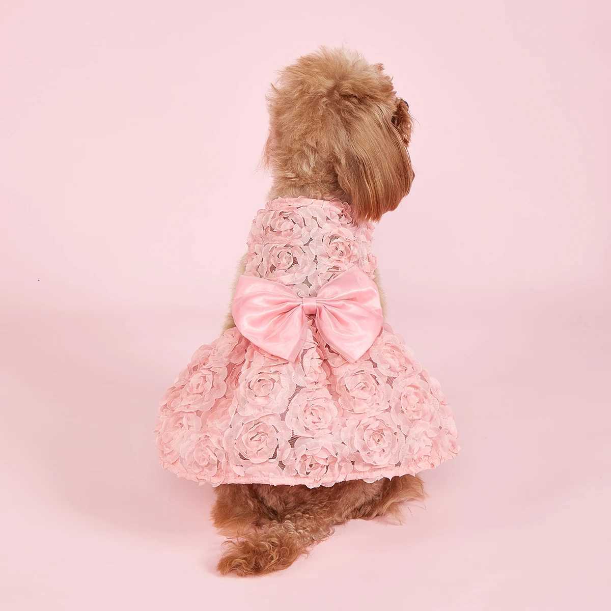 Dog Princess Dress Embroidered Flower Pet Pink Bowknot Princess Clothes Puppy Pet Spring Summer Dresses M251208