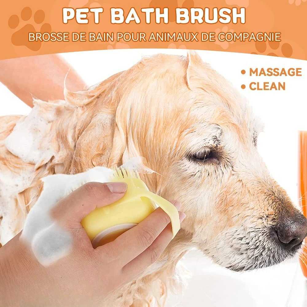Dog Bathing Brush Pet Massage Brush Shampoo Dispenser Soft Silicone Brush Rubber Bristle for Dogs and Cats Shower Grooming Tool M251208 - view 4
