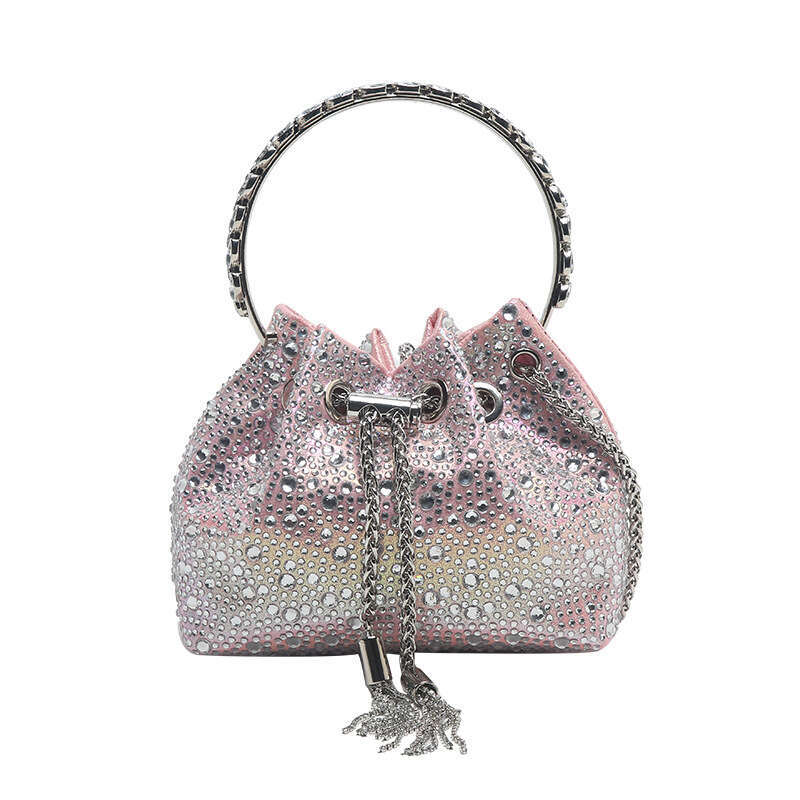 A Fashionable Summer Diamond-Studded Bucket 2024 High-End Metal Handbag Evening Chain Bag Wholesale dh4445035JY