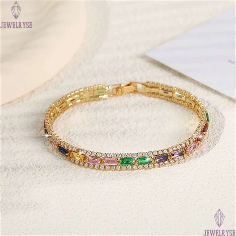 colorful three rows CZ diamond tennis bracelet designer rose gold for woman round iced out chain bracelets AAA zirconia silver chains bangles womens p