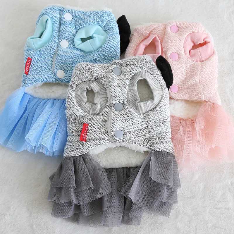 Fashion Wedding luxury Party Girl Pet Dresses Winter Warm Thick Coat Bow Female Yorkshire Chihuahuwa Autumn Winter Clothing For Cat Dog M251208
