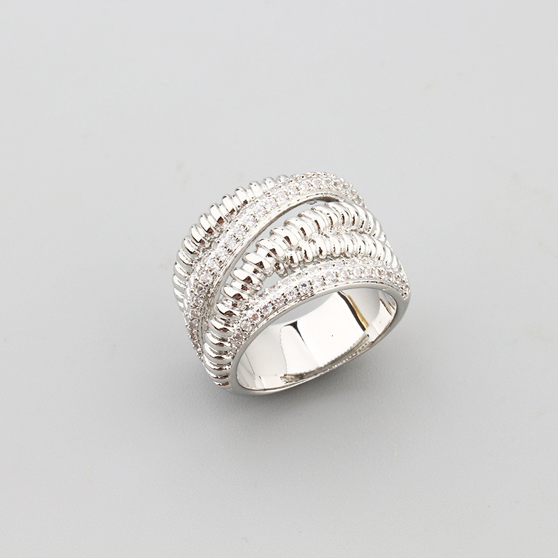 French Court Style Irregular Cross Chain Bracelet Ring For Women With Zircon Inlay Wholesale E2